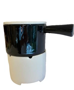 Vintage Treasure Craft Fondue Pot with Lid and Stand Black/White Mid Century - Picture 1 of 12