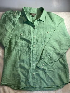 Tommy Bahama Top Damen XL Mintgrün 100% Leinen Knopfleiste Langarm Freizeit - Bild 1 von 8