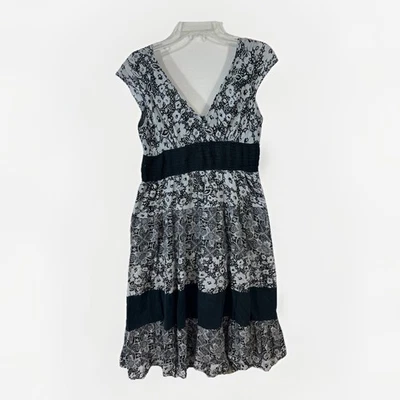 Jane Ashley Sun Dress Women's M Cotton Black Gray Floral Boho V-Neck Midi Maxi - Image 1 of 4