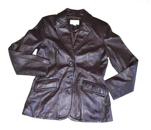 WORTHINGTON Chocolate Brown Genuine High Quality Leather Blazer Jacket Sz S - Picture 1 of 6