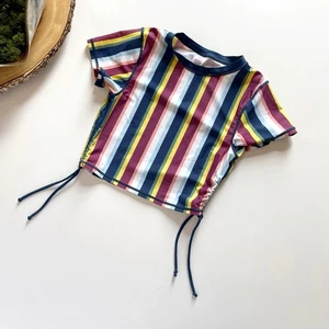 Ruffle Butts Striped Short Sleeve Rashguard Swim Top | Size 16 - Picture 1 of 4