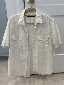Men's Perry Ellis Ivory Shortsleeve Button Up Shirt Size XL - Picture 1 of 8