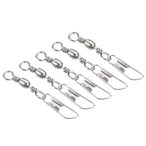 Fishing Barrel Swivel with Safety Snap, 50Pcs 17lb Carbon Steel, Silver - Picture 1 of 5