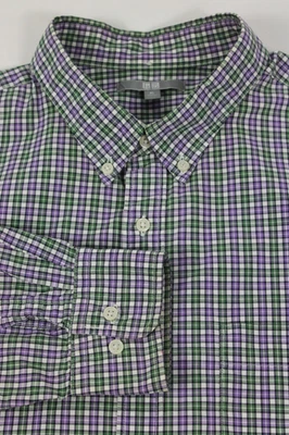 Camisa informal Uniqlo para hombre con botones XL verde púrpura a cuadros manga larga de algodón Foto 1 de 4