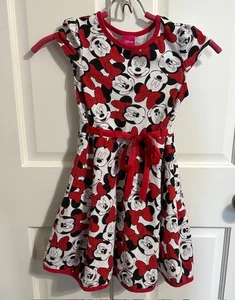 DISNEY MINNIE MOUSE PRINTED FULL SKIRT BELTED DRESS SIZE 6 - Picture 1 of 7