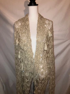 DOLCE & GABBANA Cardigan sandbeige hellbraun gehäkelt asymmetrischer Saum Quastenbesatz - Bild 1 von 7