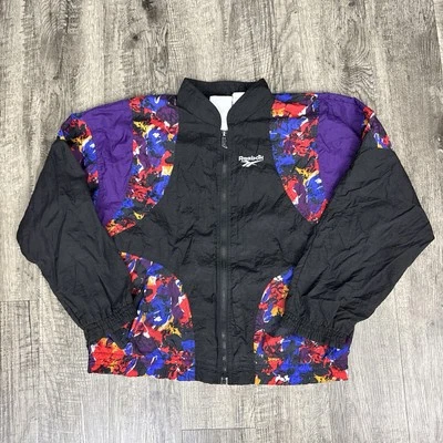 Vintage 90s Reebok Nylon Windbreaker Jacket Colorful Rainbow Pattern Print Retro - Image 1 of 4
