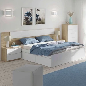Habitación Matrimonio Completa Color Roble Y Blanco Estilo Nórdico (cama + Cabec - Imagen 1 de 8