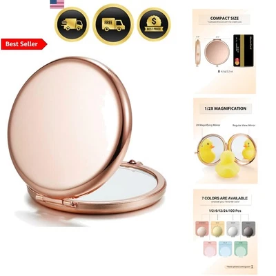 Purse Mirror Compact Double-Sided 1X 2X Magnification Rose Gold Portable - Image 1 of 4