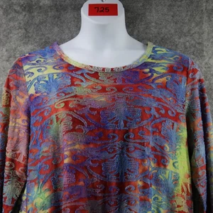 Calessa Shirt Damen 1X Lebendig Struktur Batik Stretch Boho Artsy Top Bluse - Bild 1 von 8