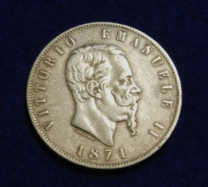 1871-M BN Italia 5 Liras - Víctor Manuel II - Fantástica Moneda - Ver FOTOS - Imagen 1 de 2