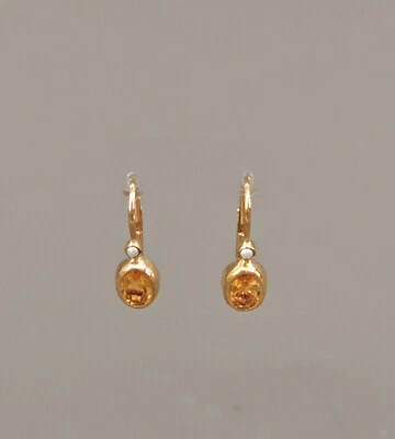 9906066 Orecchini In Argento 925 Placcato Oro Con Citrino E Perla L2cm - Immagine 1 di 2