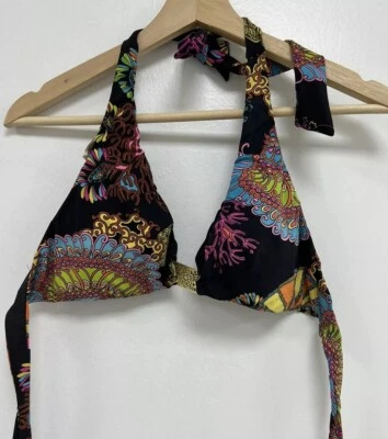 Top de bikini de natación Trina Turk negro hobo detalle de metal dorado talla 10 A001637 Foto 1 de 4