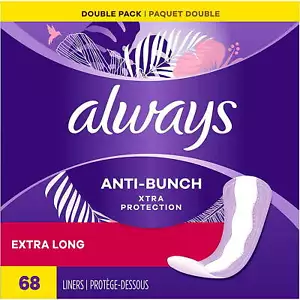 Paquete de 68 forros de bragas Always Anti-Bunch Xtra Protection para mujer extra largos - Imagen 1 de 5