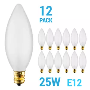 12 Pack Chandelier Torpedo Tip B10 Bulbs 120V 25W Candelabra E12 Frosted 2700K - Picture 1 of 5