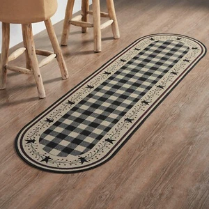 Pip Vinestar Polyester RUG Oval Latex Back 22x78 Country Black Natural Burgundy - Picture 1 of 7