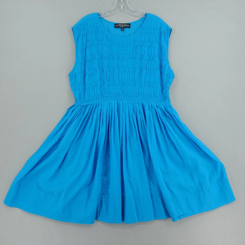 J Peterman Pintuck Dress Womens XXL 2XL Blue Fit Flare Viscose Cotton Blend - Image 1 of 4