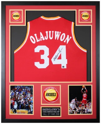 Hakeem Olajuwon Autographed & Framed Red Houston Jersey Auto Beckett COA - Image 1 of 4