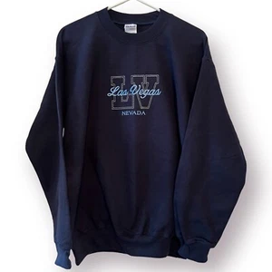 Gildan Las Vegas Nevada Sweatshirt Medium Navy Blue Long Sleeve Embroidered - Picture 1 of 7