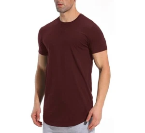 T-Shirt Uomo Hipster Longline Taglio a Goccia Smerlata Lunga Slim Fit Body Building L - Foto 1 di 4