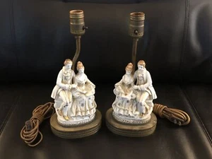 12” Victorian Lamps Man & Woman Reading Porcelain - Set of 2 - Picture 1 of 3