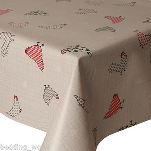 PVC TABLE CLOTH CHICKENS RED GREY DOTS HEART CHECK WIPE CLEAN PROTECTOR VINYL - Picture 1 of 1