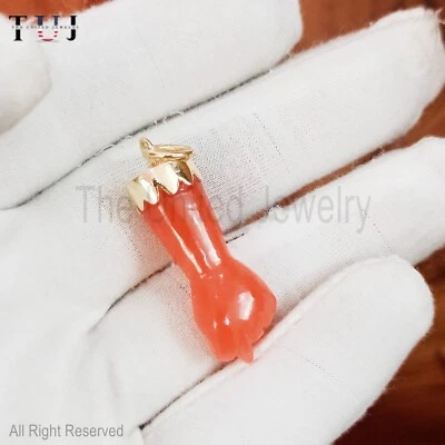 Ciondolo corniola figa gioiello argento sterling 925 pietra preziosa mano figa - Immagine 1 di 4