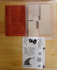 2005 NEW Stampin Up MERRY christmas 8pc RUBBER INK STAMP SET mittens snowflakes - Picture 1 of 4