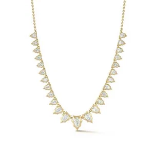 3.69CT Pear cut VS1 Lab Grown Diamonds 10K Solid gold Line Statement Necklace - Picture 1 of 10