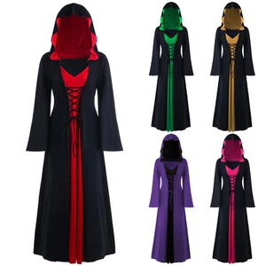 Maxi Vestido Para Mujer Renacimiento Vintage Medieval Capa Con Capucha Manga Larga - Imagen 1 de 20