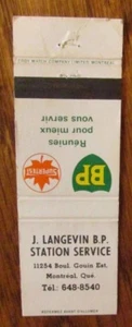 SUPERTEST BP GAS STATION MATCHBOOK COVER: J. LANGEVIN (MONTREAL, QUEBEC) -K23 - Picture 1 of 1
