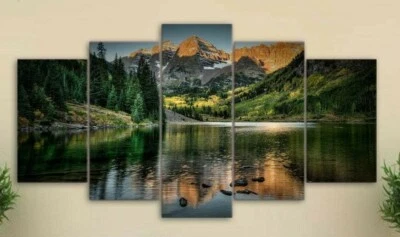 Multi Panel Print Mountain Lake View Canvas Wall Art Landscape River 5 Piece - Image 1 of 4