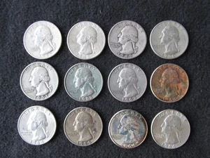 Lot 12 Washington Silver Quarters - Picture 1 of 6