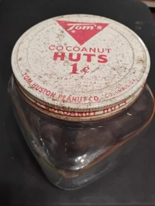 VINTAGE GENERAL STORE COUNTERTOP TOMS 1 CENT COCOANUT HUTS GLASS NO. 13 JAR - Picture 1 of 6