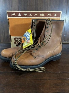 NOS STIVALI STRINGATI UOMO VINTAGE "ORIGINALI" CHIPPEWA PELLE MARRONE LAVORO/BIKER 10 A - Foto 1 di 16