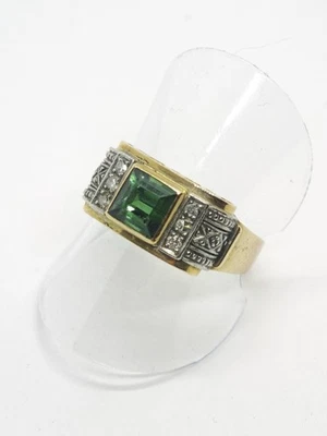 Goldring Antique 585 Grüner Farbstein & Altschliff Diamanten 14K - Bild 1 von 4