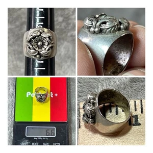 Vtg Floral Sterling Silver Ring Sz 6.75 Heavy 6.6 grams Unsigned !! - Picture 1 of 14