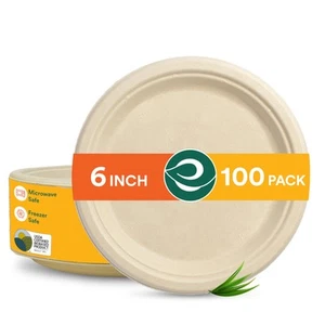 100% Compostable 6 Inch Small Paper Plates (100-Pack) Disposable Party Heavy ... - Picture 1 of 7