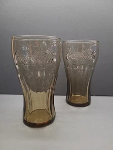 Coca-Cola 16 oz 6" Tall Brown Drinking Glasses Set Of 2 - Picture 1 of 5