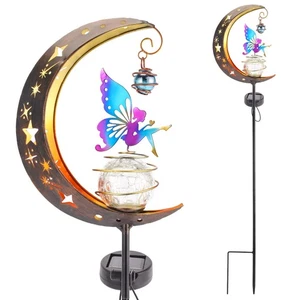 Solar Fairy Garden Light Decor, Moon Fairy Stake Lights, Crackle Glass Globe ... - Picture 1 of 6