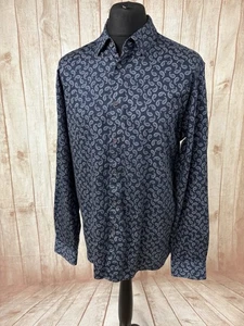 Ted Baker Mens XXXL Size 7 Paisley Floral Shirt Long Sleeve Navy Blue Warrens - Picture 1 of 18