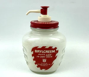 Dispenser pompa barattolo vetro Brylcreem originale vintage 11,5 oz toelettatura capelli - Foto 1 di 12