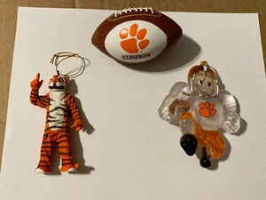 LOT OF 3 CLEMSON TIGERS ORNAMENTS TIGER MASCOT, FOOTBALL & FOOTBALL PLAYER - Picture 1 of 6