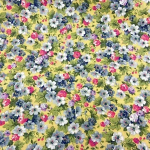 Yellow Floral Fabric 38" x 43" Yard Pc Vtg Kesslers for Concord Pink Blue Green - Picture 1 of 9