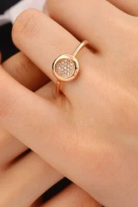 Round Cut Simulated Diamond Pretty Engagement Wedding Ring 14k Rose Gold Plated - Picture 1 of 6