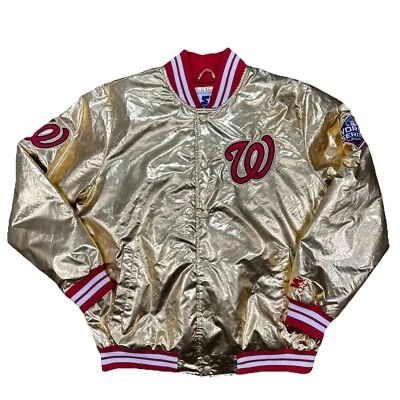 Chaqueta de iniciación de los Washington Nationals satinada MLB Gold 2019 Serie Mundial talla XL Foto 1 de 4
