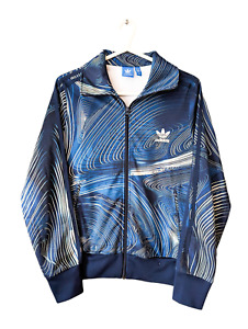 Adidas Originals Track Jacket Womens Size 10 Hooded Geology Pattern Blue BQ1014