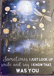 Tin Sign Vintage Tin Poster Dragonfly Sometimes I Just Look Up Smile 8x12 - Picture 1 of 6