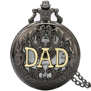 Steampunk Black Quartz Pocket Watch DAD Round Case Necklace Pendant Chain Gift - Picture 1 of 8
