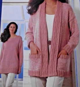 LADIES ARAN CABLE SWEATER AND EDGE TO EDGE CARDIGAN 30" - 40" KNITTING PATTERN - Picture 1 of 1